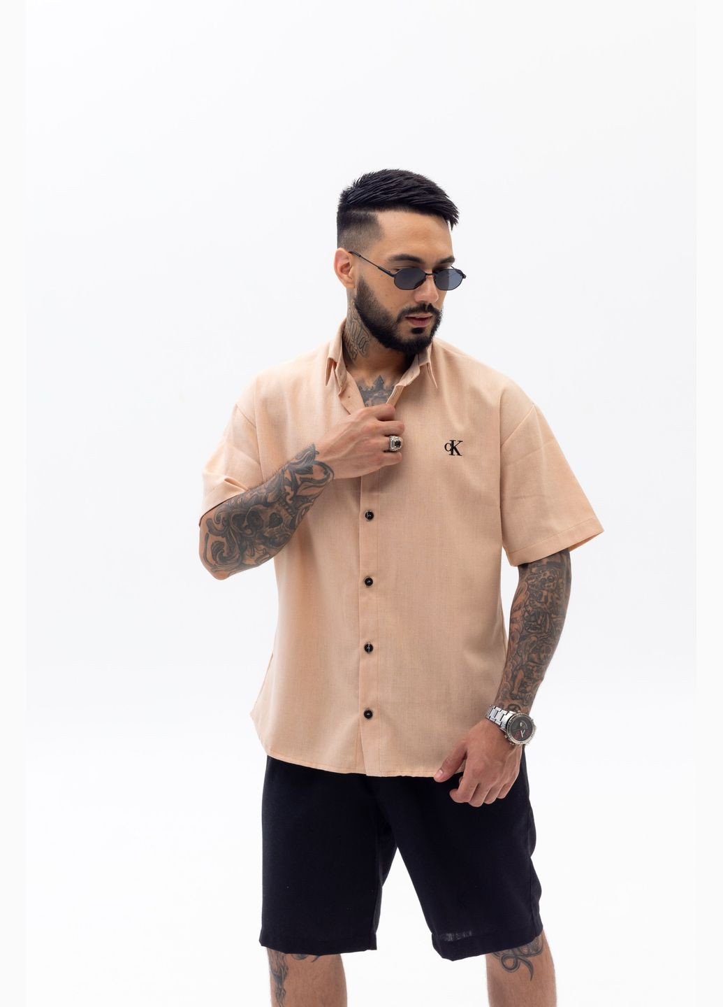 Льняна кежуал сорочка з лого СК Vakko (298792531)