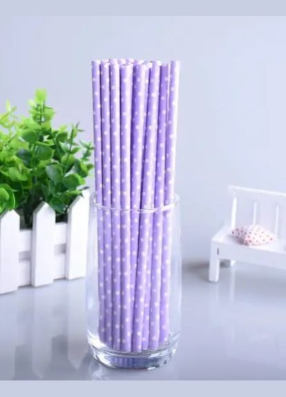 Коктейльные трубочки в горошек 25 штук 20 см сиренево-белый Jannet трубочка (333969034)