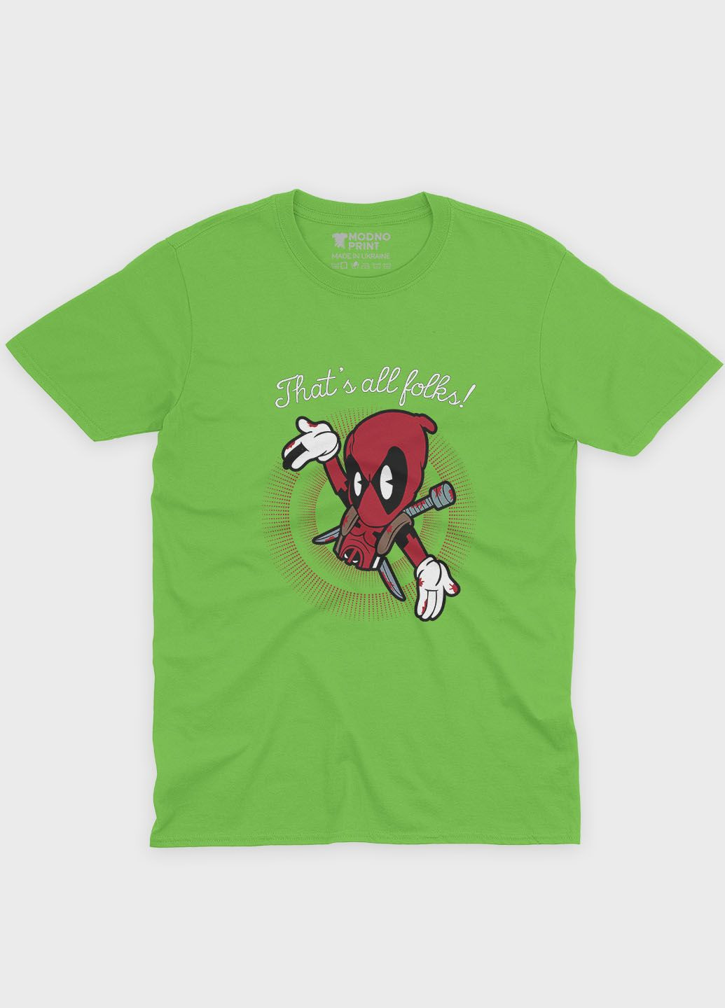 Салатовая демисезонная футболка для мальчика с принтом антигероя - дедпул (ts001-1-kiw-006-015-019-b) Modno