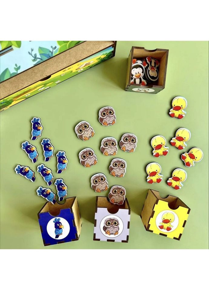 Дерев'яна настільна гра «Птахи» сортер-комодик Ubumblebees (365640929)