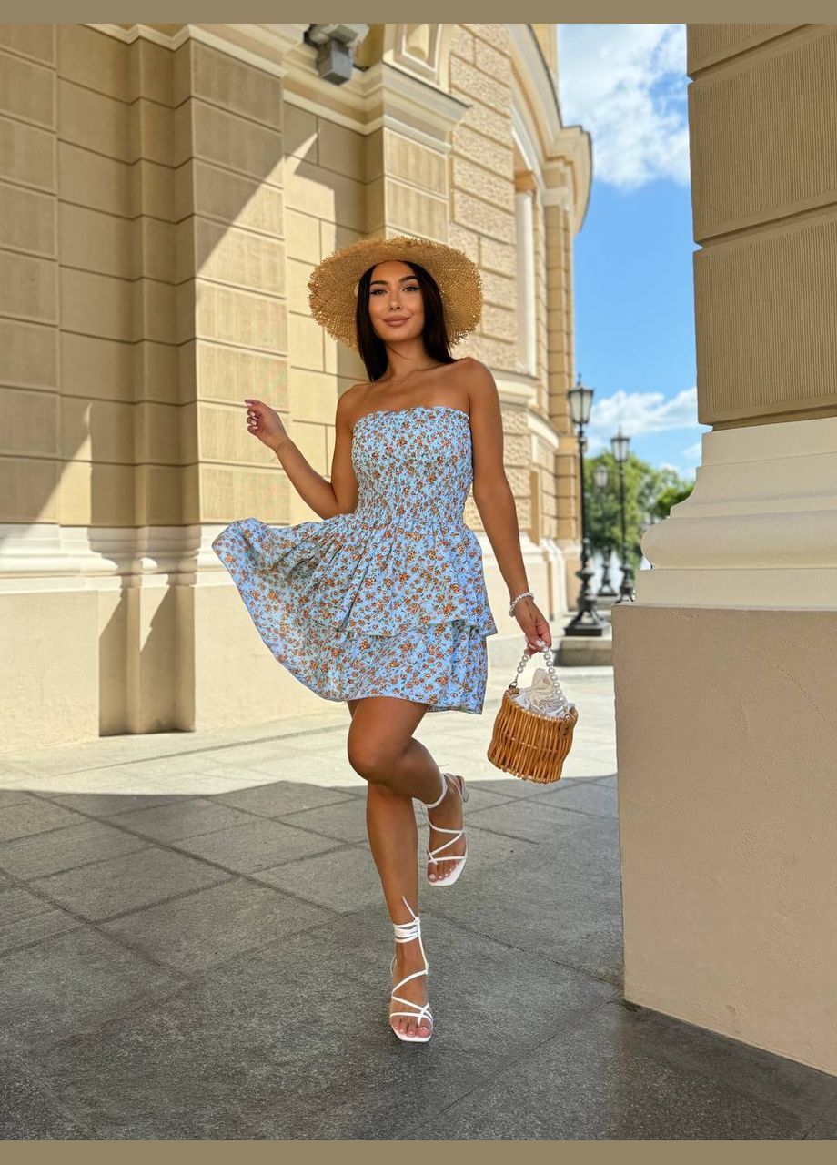 М'ятна повсякденний жіноча міні сукня в квітковий принт кльош Україна з квітковим принтом