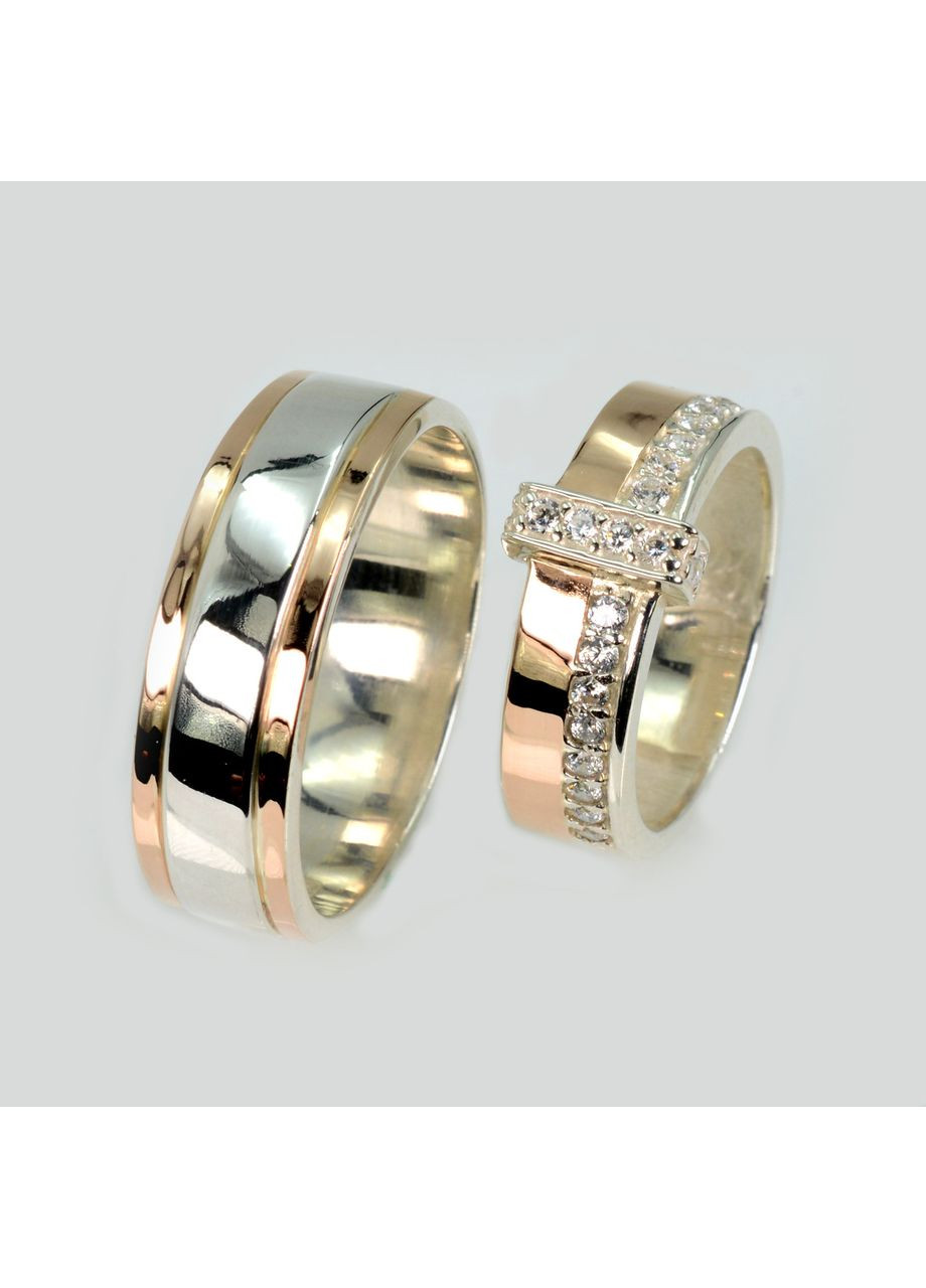 Пара срібних обручок з пластинами золота Silver Style (367112821)