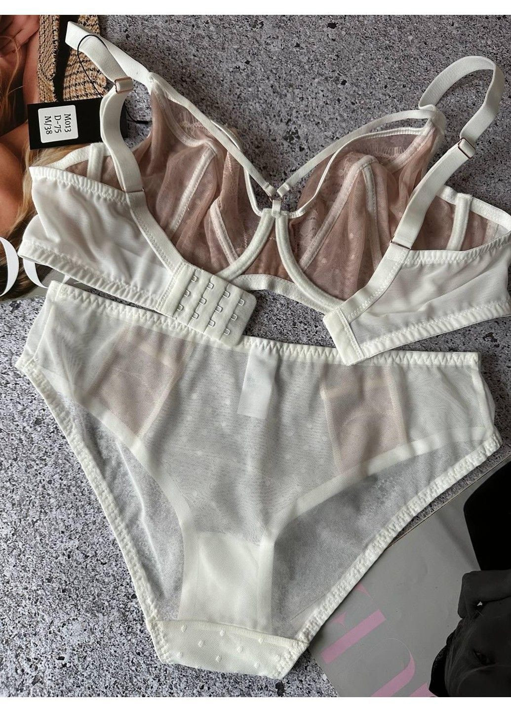 Белый женский комплект белья hidden beauty, сетка с кружевом белый Diorella