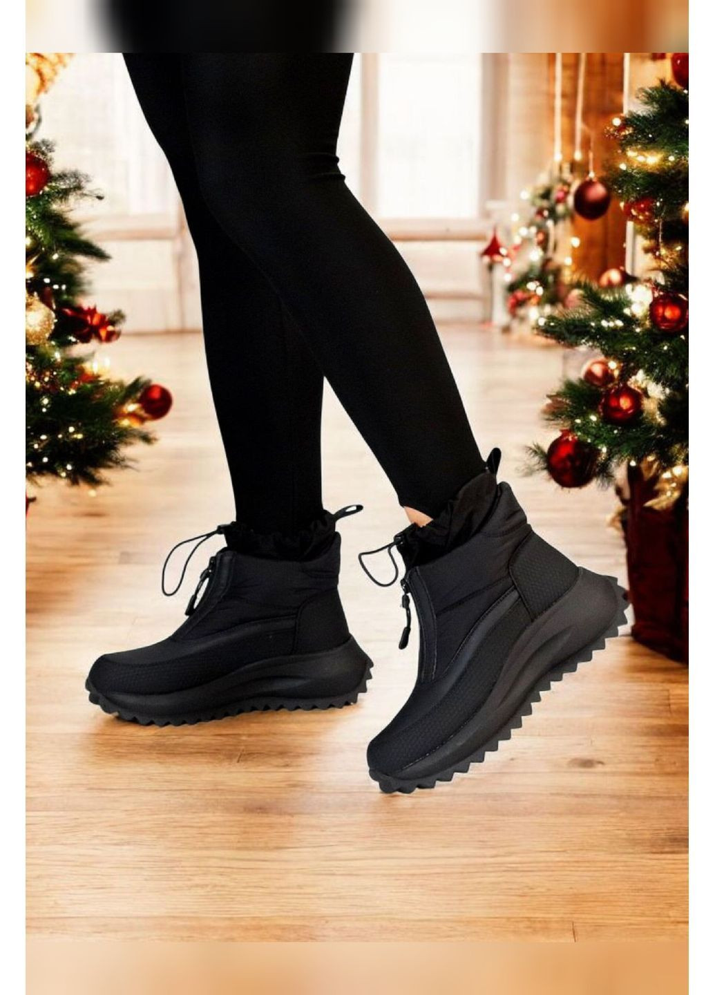 Жіночі зимові термодутики чорні на хутрі водонепроникні для снігу та морозу MD Дутики (369719500)