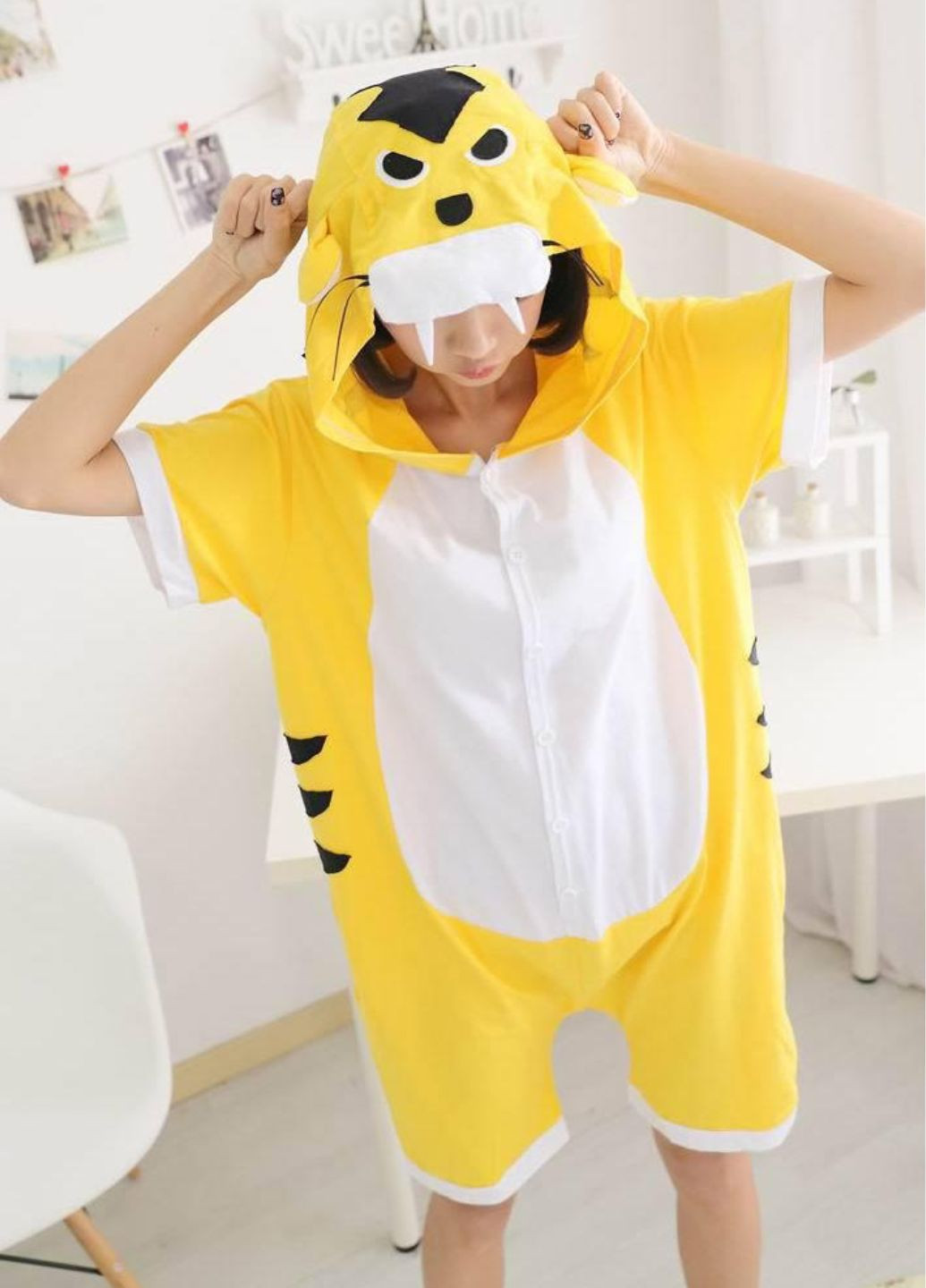 Літній кигурумі у вигляді тигра з капюшоном і хвостом жовтий (4014) My Kigu (340960748)