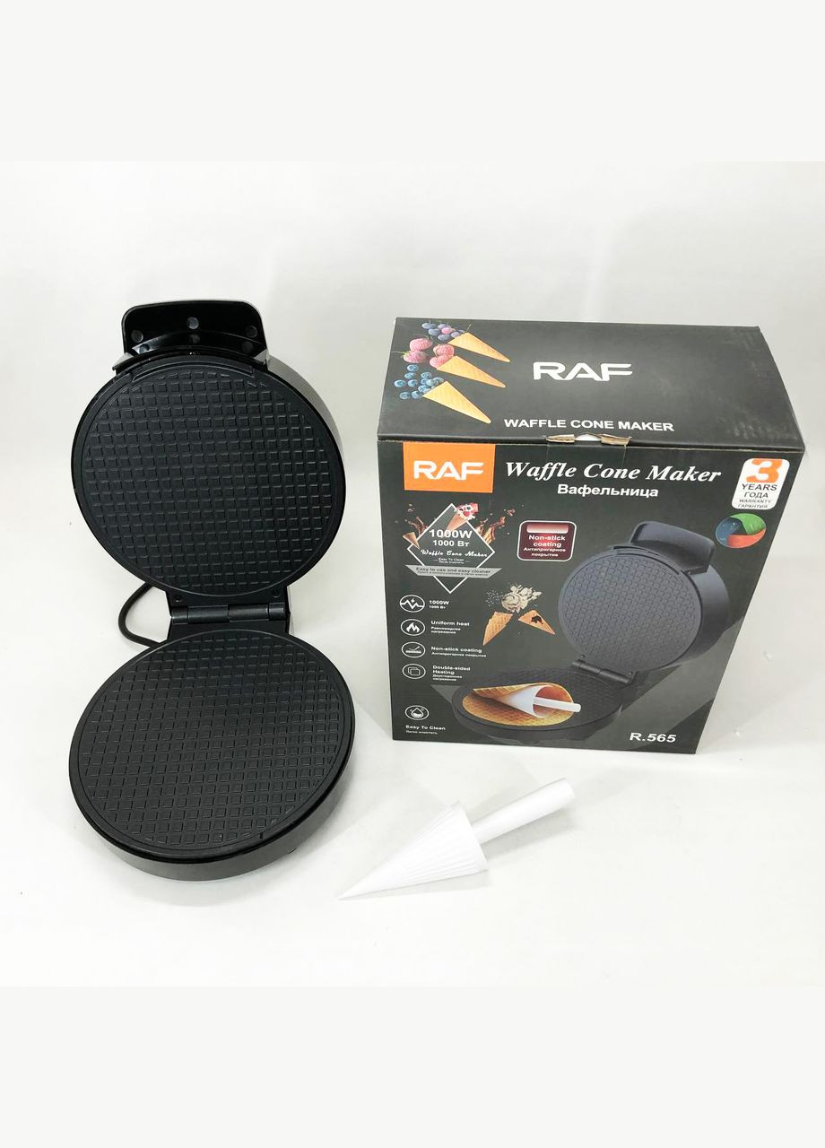 Электрическая вафельница R.565 с антипригарным покрытием и конусом для трубочек RAF (364663932)