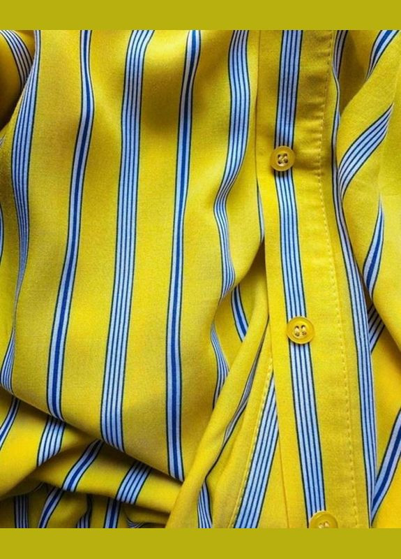 Желтое платье длинное на пуговицах с длинными рукавами с воротником стойка из легкой вискозы желтый в голубую полоску воля Garna