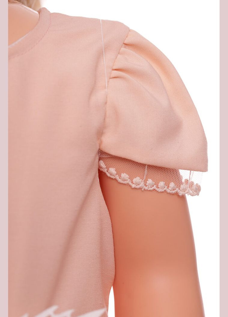 Бежевое платье нарядное с коротким рукавом хлопковое с цветами персиковый 104 см (39433) BABYKROHA (323469901)