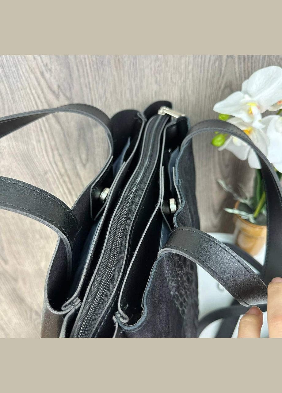 Женская сумка черная через плечо под рептилию, женская сумочка крокодила натуральная замша No Brand (334731076)