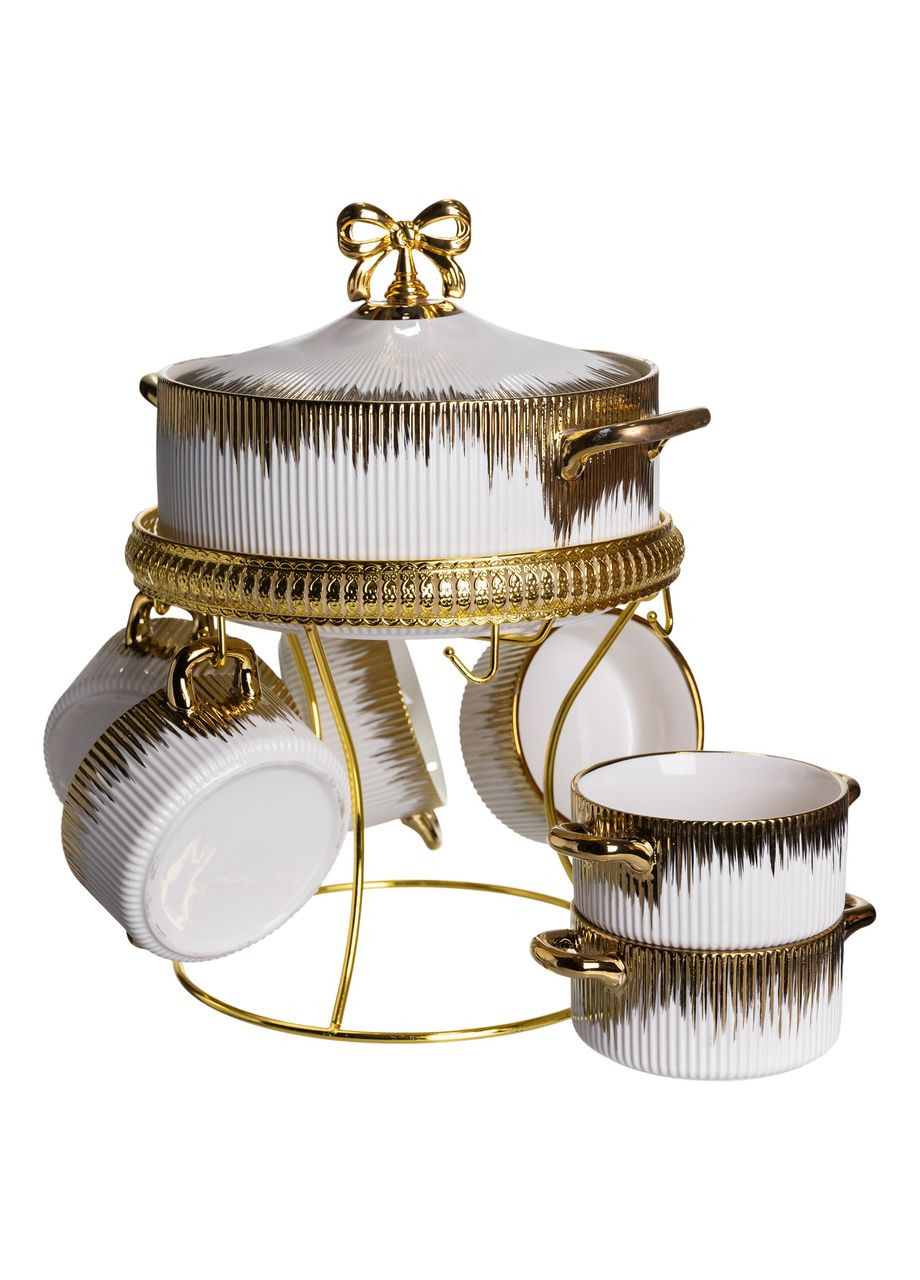 Суповой сервиз на 6 персон супница 2 (л) на подставке с бульонницами 400 (мл) тарелки для супа Белый с золотом FM-A23-2 Jooki (370368366)
