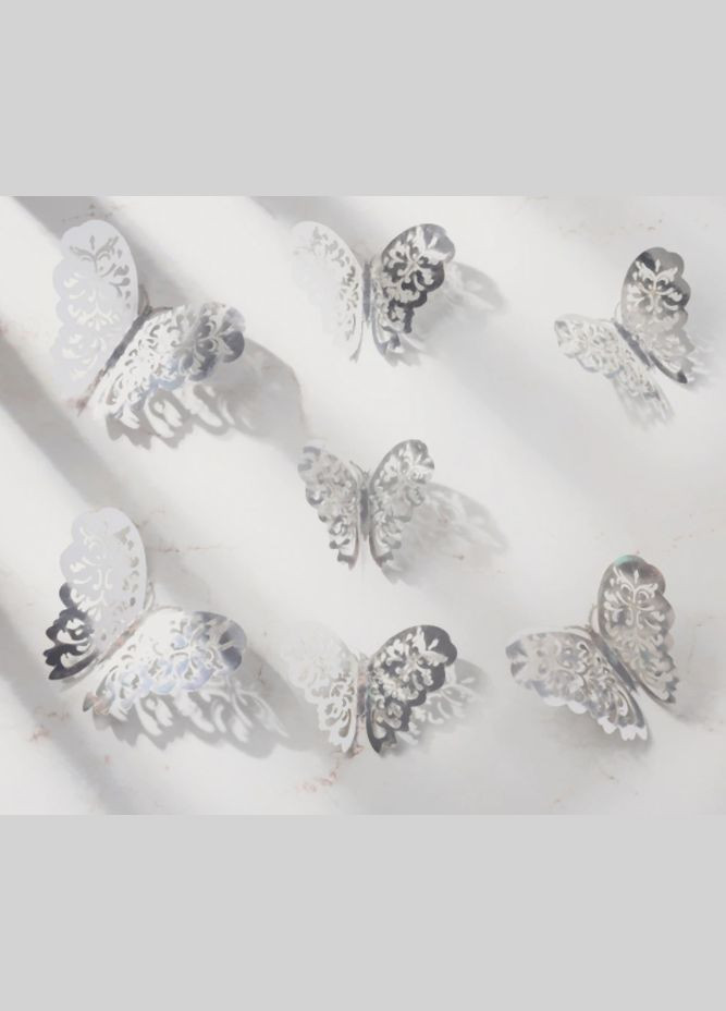 3D метелики наклейки 12 шт Б154-12 круглі срібні No Brand (324271527)