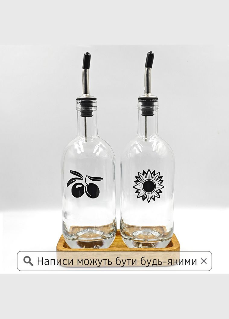 Набір пляшок для олії та оцту з дерев'яною підставкою 2 шт. 500 мл (мал.) No Brand (298794635)