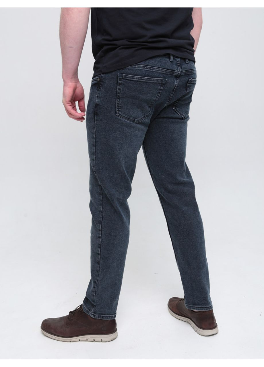 Темно-синие зимние слим джинсы мужские утепленные сине-серые на флисе слим Slim JEANSclub
