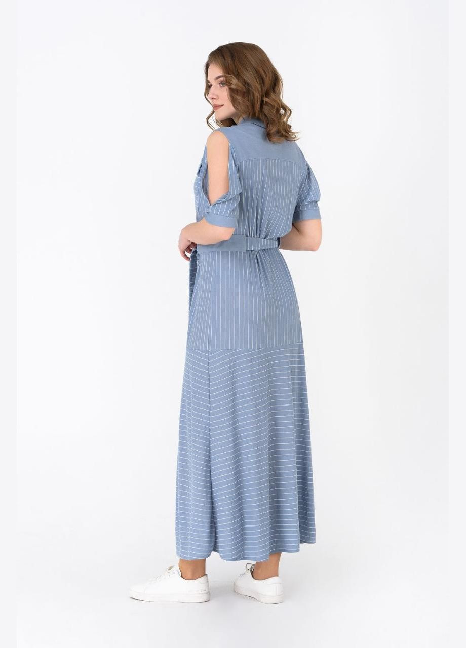 Блакитна літнє жіноче плаття блакитне миді в смужку mkrm1955-2 Modna KAZKA