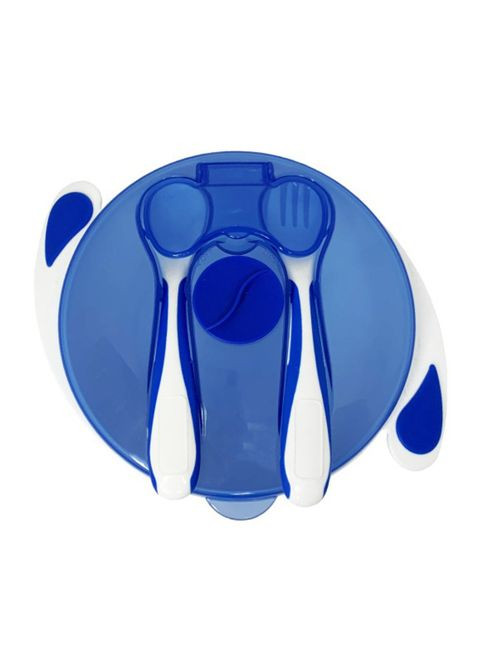 Тарілка на присосці з ложкою та виделкою Mega Zayka MGZ-0109(Blue) 350 мл Megazayka (302673211)