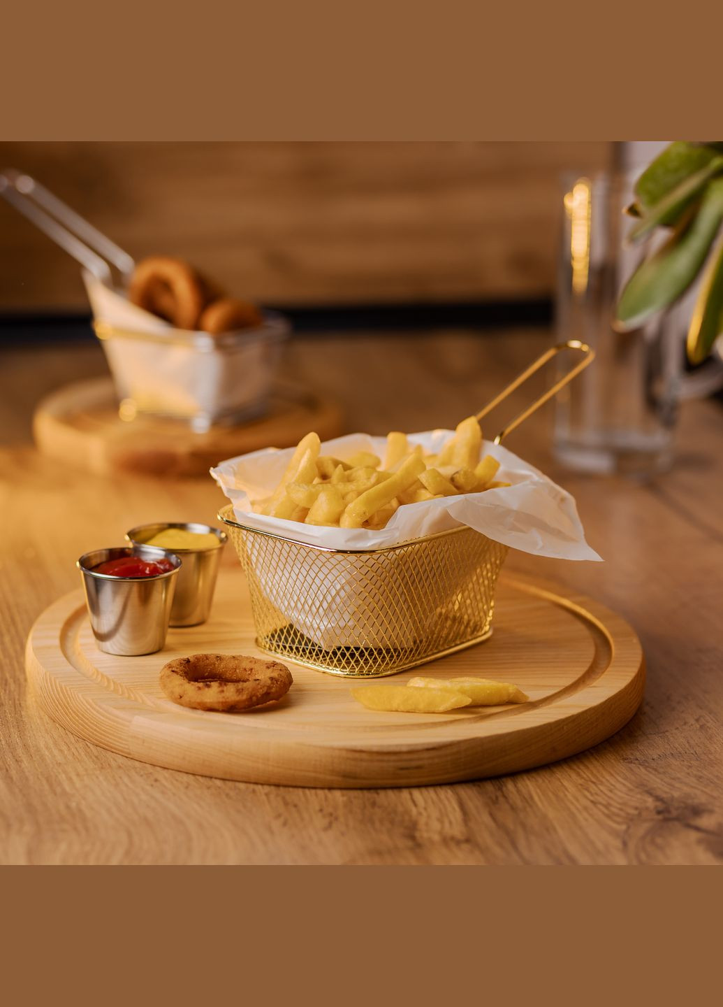 Кошик сервірувальний для фрі та снеків 14*10,5*6,5 см з гальванічним покриттям, золото No Brand (328603521)