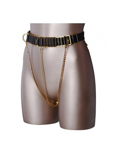 Черный демисезонный пояс с золотыми цепочками indulge in the restraints collection UPKO