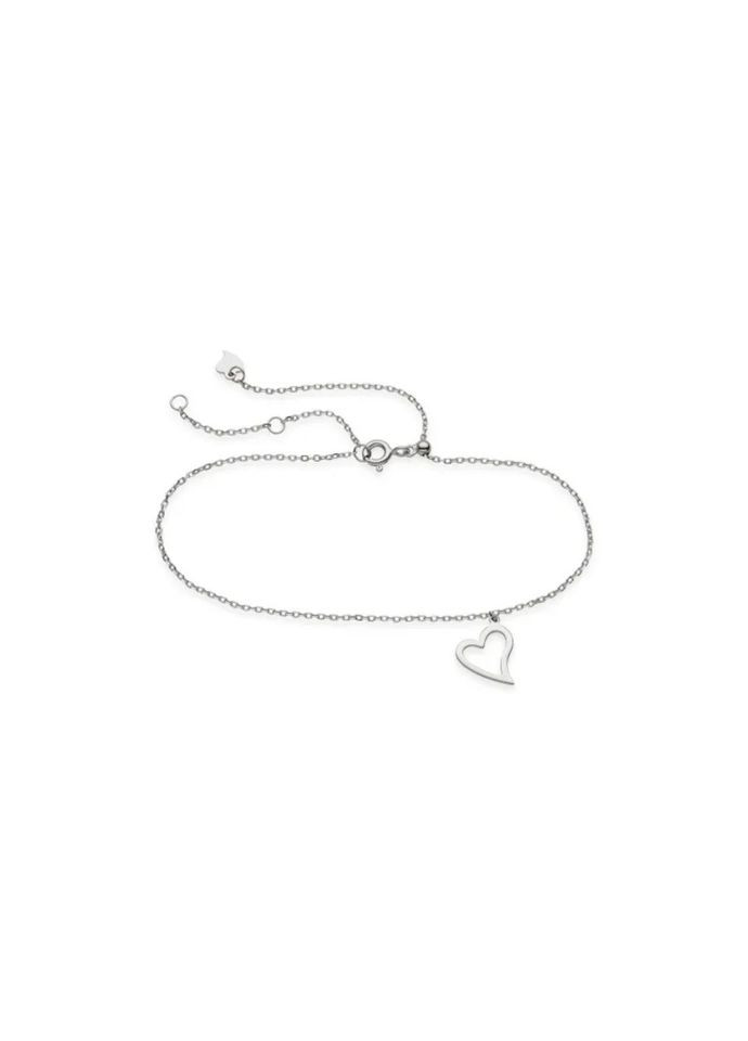 Серебряный браслет на ногу без камней с подвеской Сердце до 28 см серебро 925 пробы Родированное б2/1036ш 1.30 Nobrand (363969064)