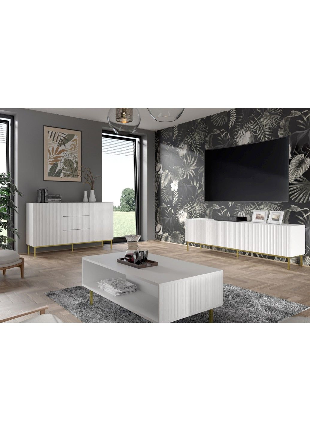 Тумба під телевізор у вітальню Ravenna B 150 3D білий Bim Furniture (291124458)