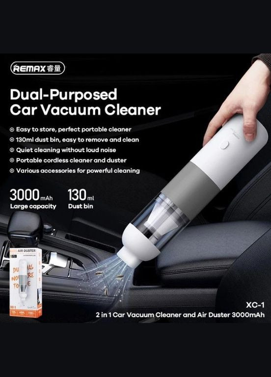 Автомобильный аккумуляторный пылесос СВ 677 мощность 150Вт 2000мАч моющий фильтр LED подсветка Black Remax (296925551)