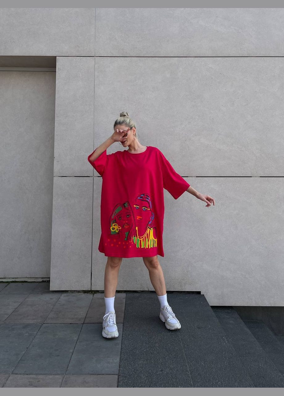 Малинова спортивна, повсякденний, кежуал жіноча сукня-футболка сукня-футболка No Brand з малюнком