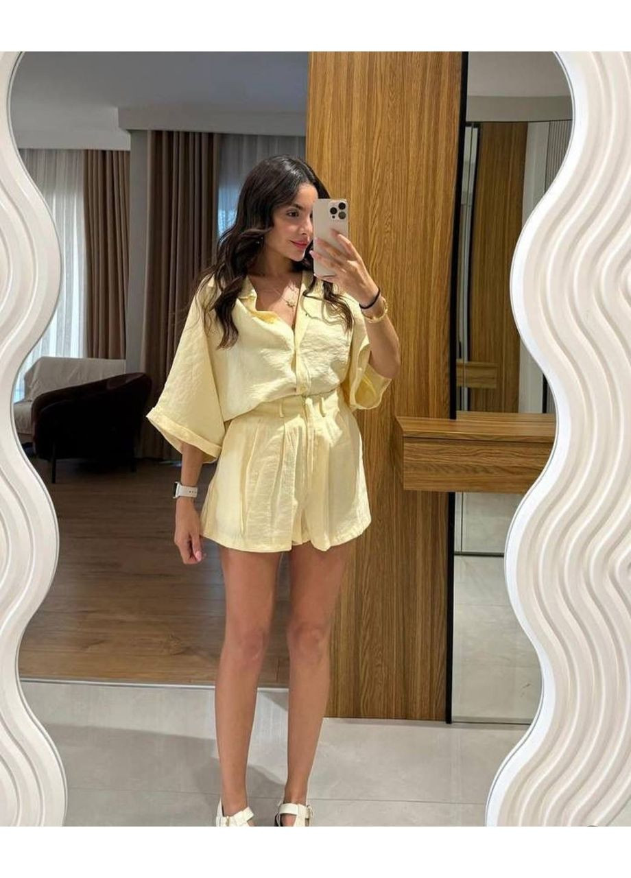 Повсякденний жовтий костюм із приємної до тіла креп-жатки No Brand 5882 (352710209)