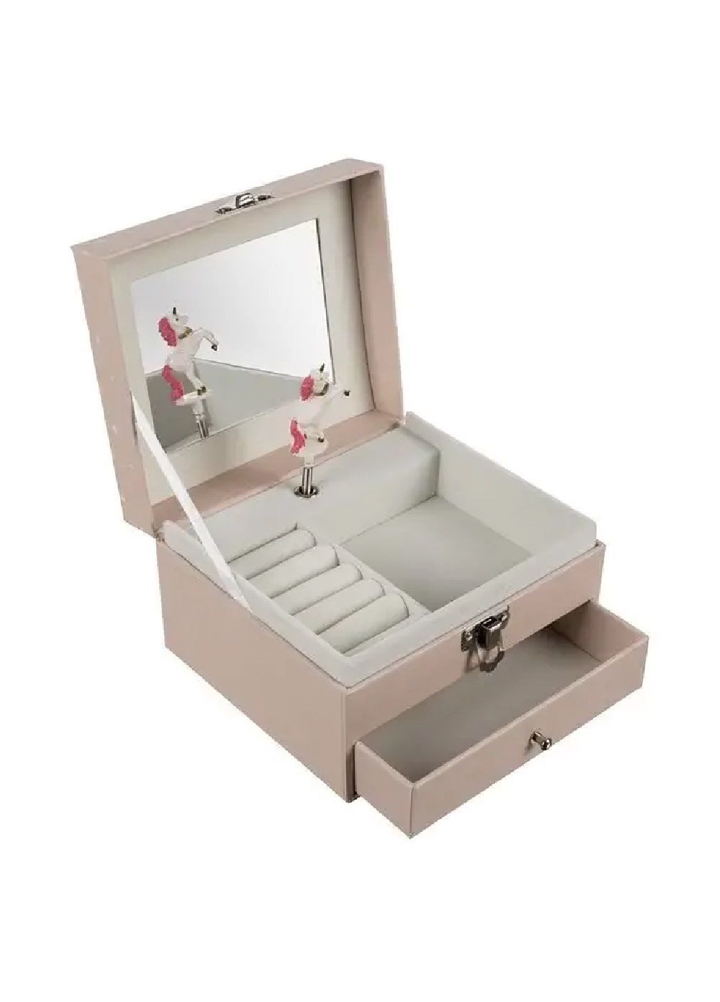 Скринька для зберігання прикрас з мелодією обертовим єдинорогом дзеркалом висувним ящиком 15×9×13 см (481249-Prob) Unbranded (358494937)