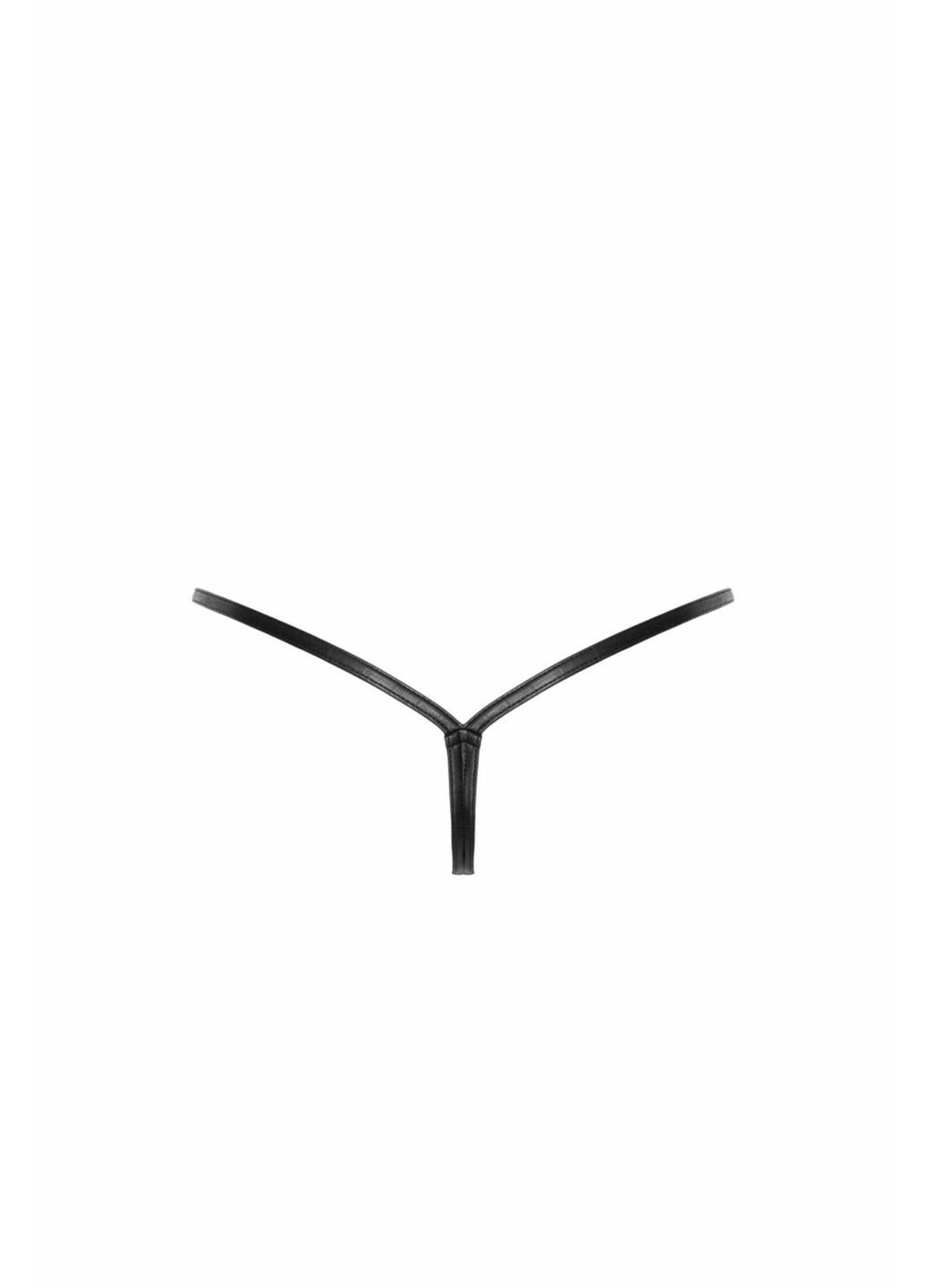 Трусики P012 Wild crocodile wetlook thong with double opening Noir Handmade (297572550)