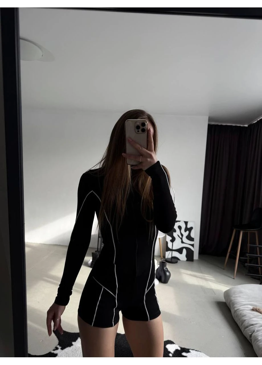 Жіночий спортивний комбінезон з кантами one size 42-46 No Brand чорний