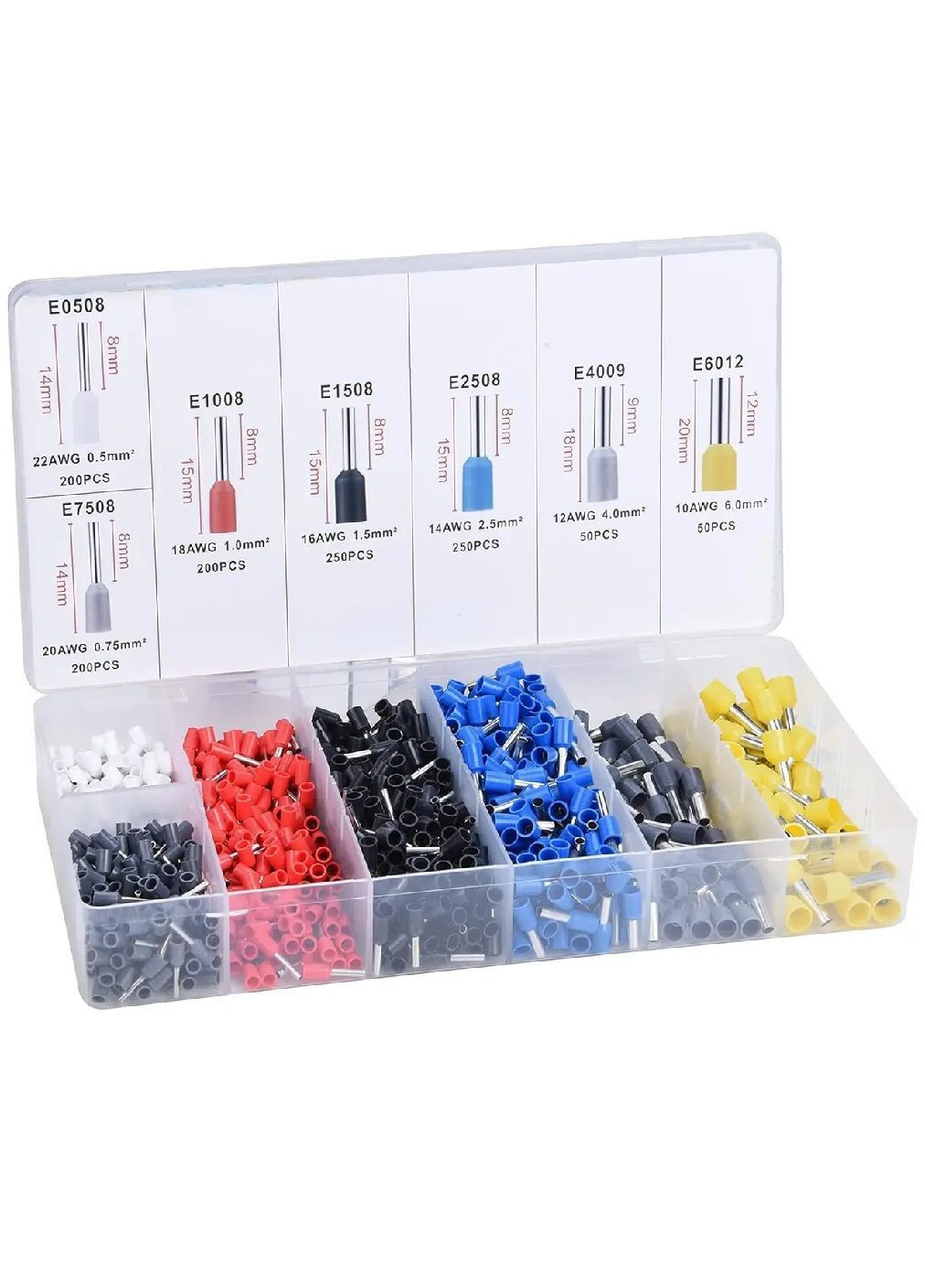 Набір ізольованих кінцевиків гільз в кейсі для обтиску захисту проводів різного перетину 1200 елементів (481568-Prob) Unbranded (363009579)