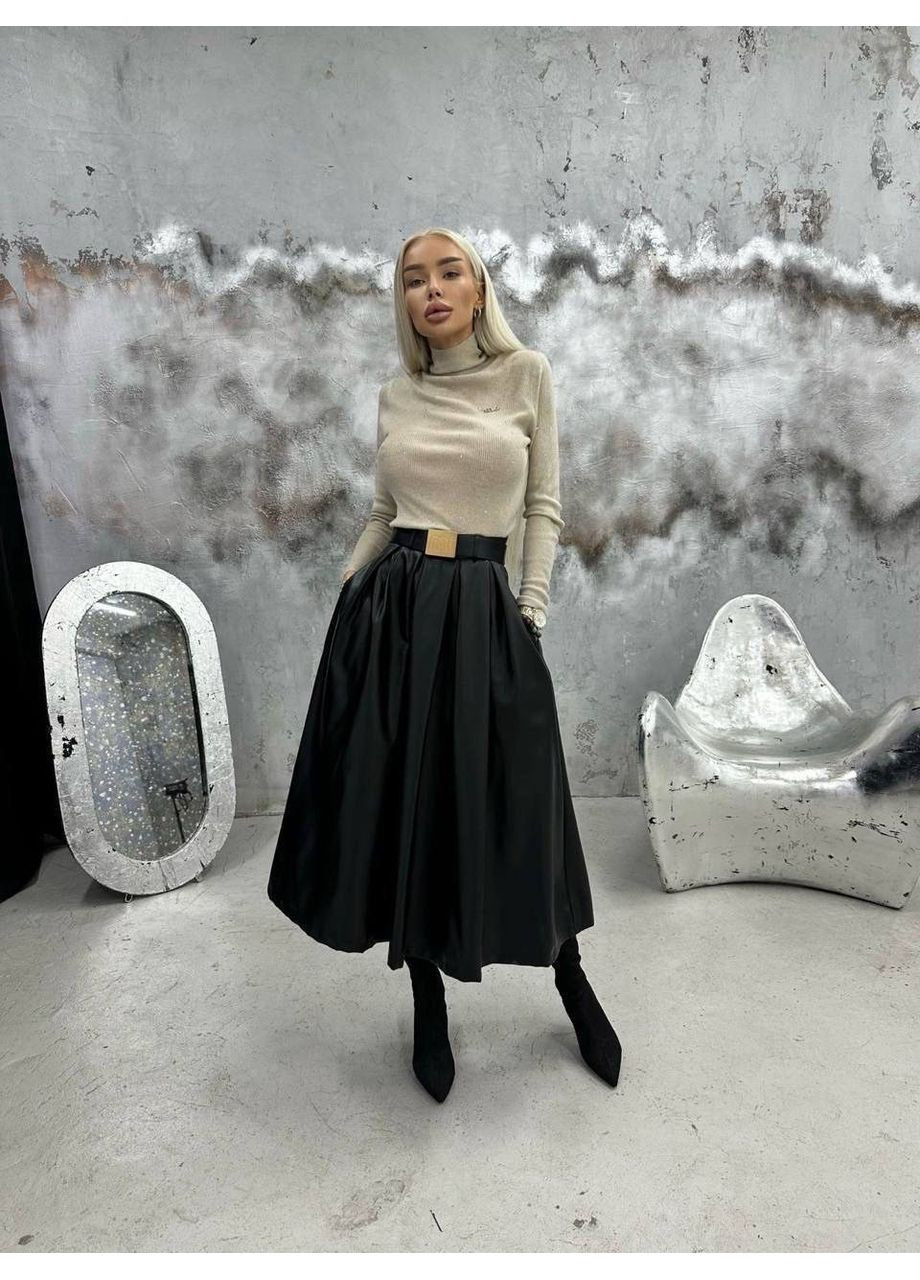 Черная женская юбка с эко-кожей на флисе Osoblyva