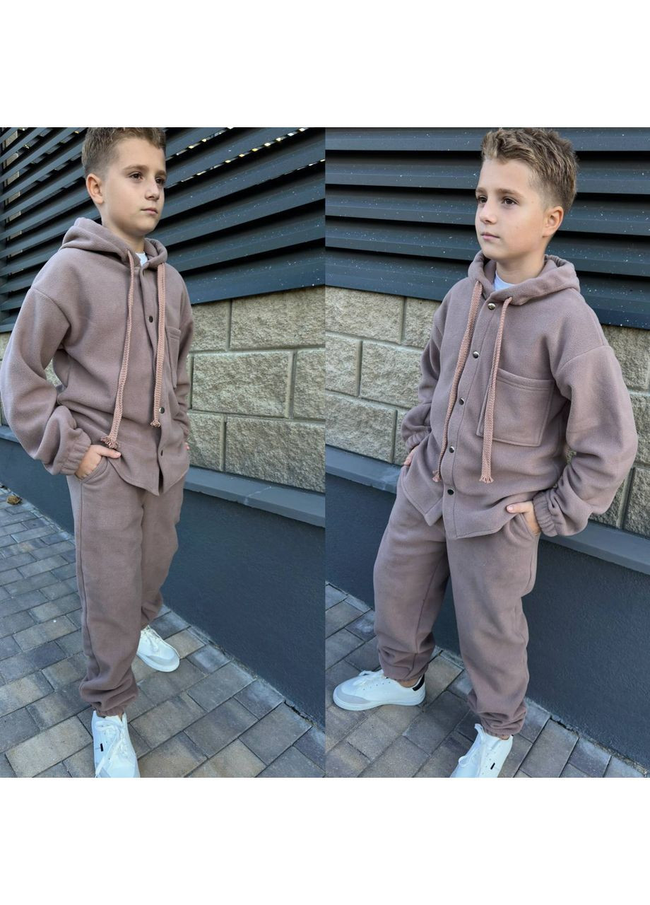 Бежевый костюм двухсторонний флис мальчик No Brand