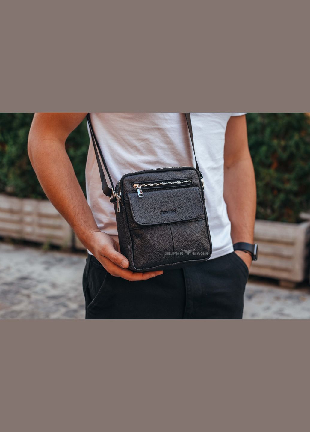 Сумка-мессенджер мужская черная из натуральной кожи через плечо Tiding Bag ТВ-14136 No Brand (335039671)