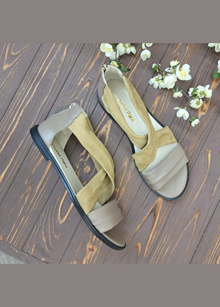 Бежевые босоножки римлянки женские кожаные, цвет визон/. 41 размер Vasha para на молнии