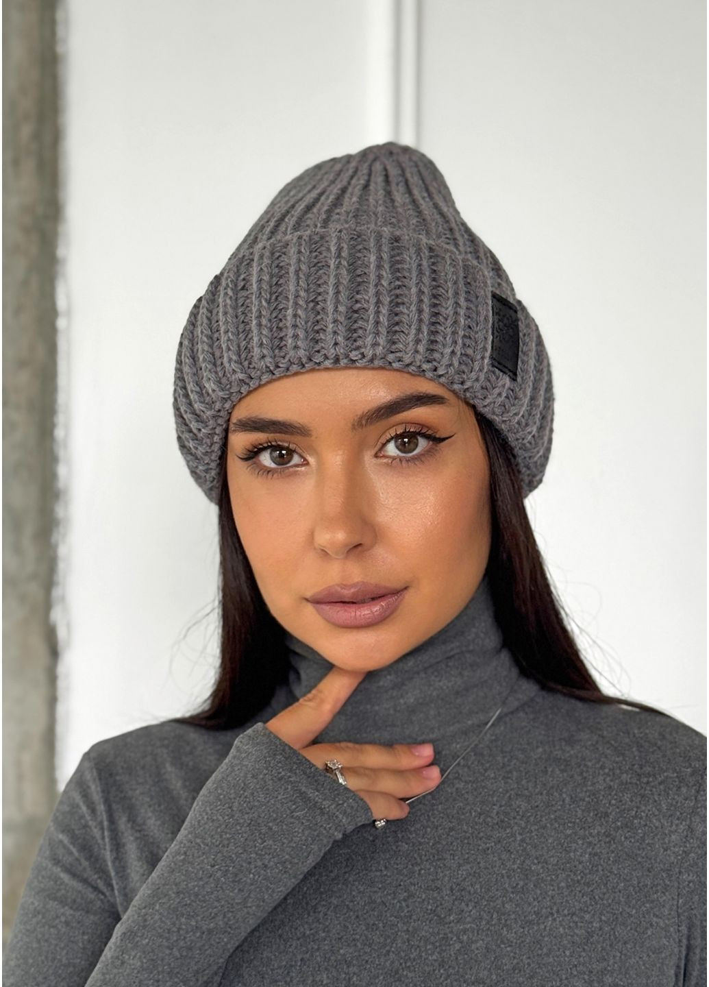 Жіноча шапка-біні фактурної в'язки InFashion Шапка (365798953)