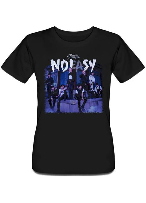 Черная летняя женская футболка stray kids - noeasy (чёрная) Fat Cat