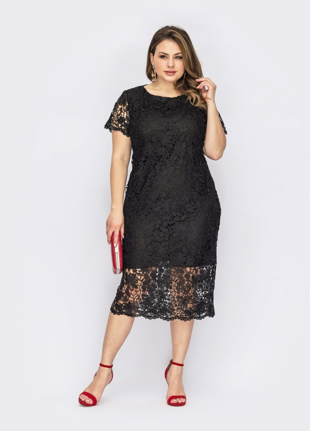 Чорна вечірня чорне плаття батал з гіпюру двошарове Dressa однотонна