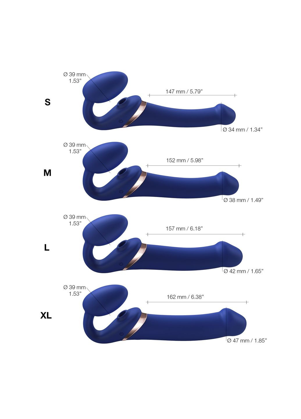 Безремневой вибрострапон с вакуумной стимуляцией MULTI ORGASM Blue L, регулируемый Strap-On-Me (296627322)