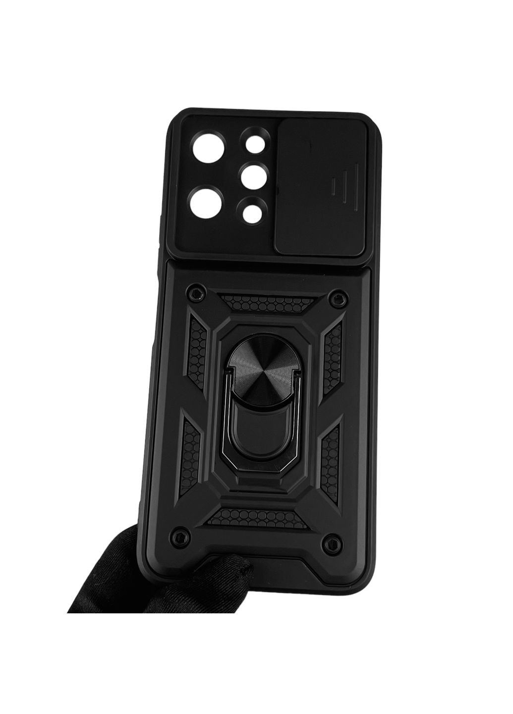 Чохол для POCO M6 Pro 5G броньований з кільцем-тримачем підставкою зі шторкою на сяомі поко м6 про 5г чорний rg1 Xiaomi (366021360)