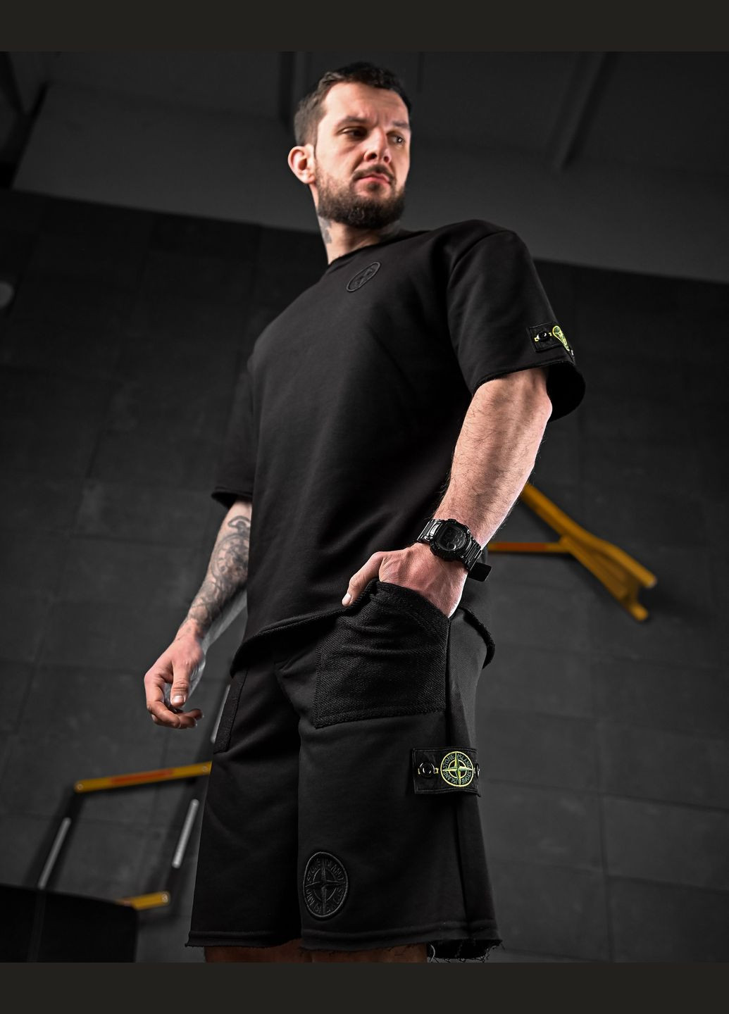 Стильний чоловічий літній костюм Stone Island тринитка чорний Freedom (340272986)