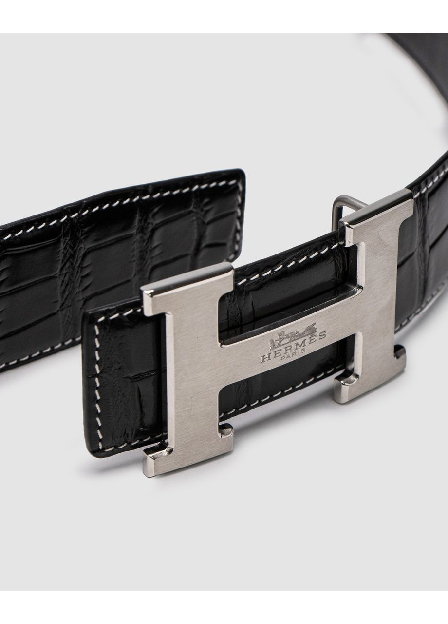 Ремінь Constance Belt in Porosus crocodile Black Silver No Brand (355478873)