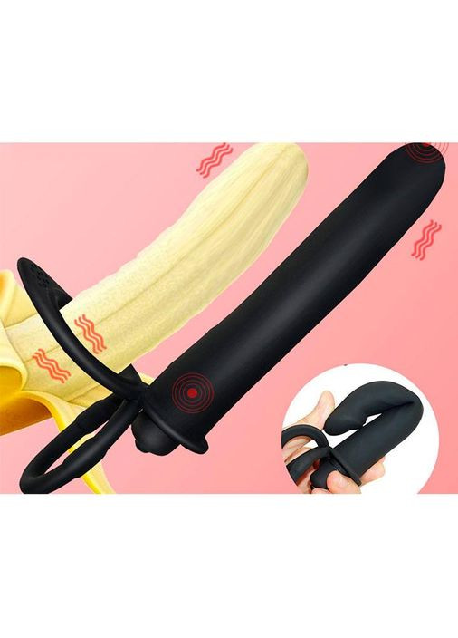 Эрекционное кольцо с вибрацией и фаллоимитатором для двойного проникновения - Черный - Анальные игрушки No Brand (335862434)