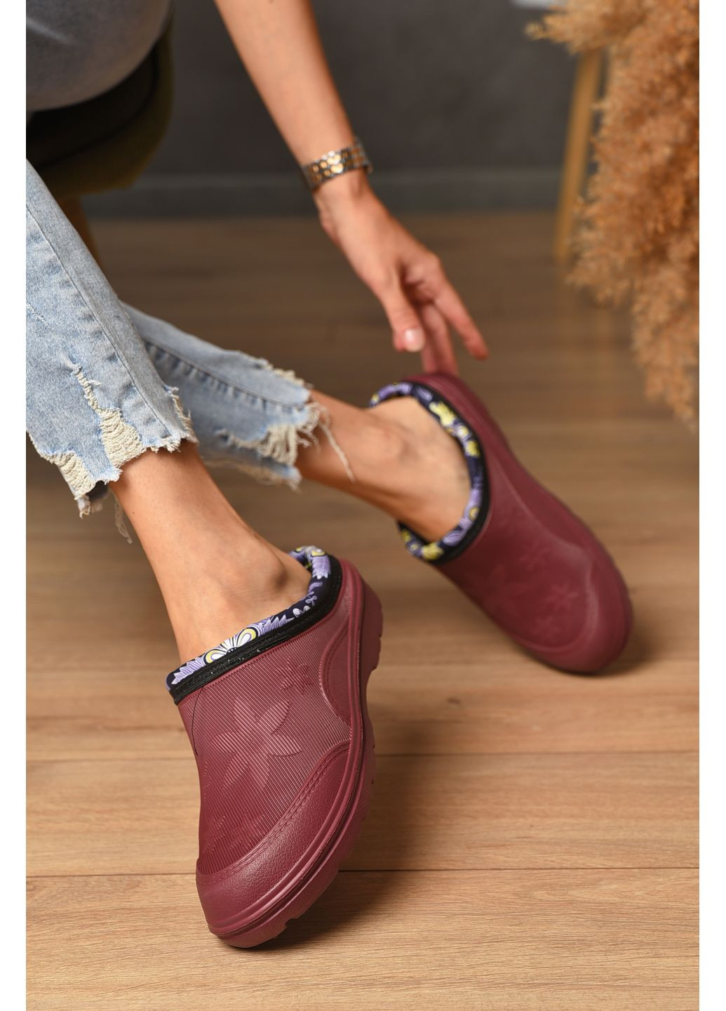 Галоши женские без задника утепленные бордового цвета Let's Shop (354203371)