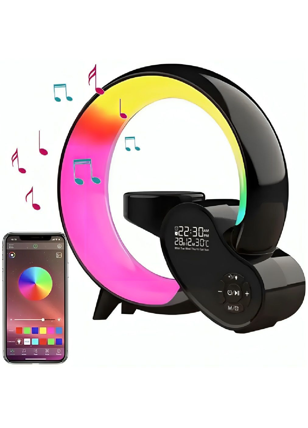 Розумна акумуляторна лампа із Bluetooth колонкою бездротовою зарядкою керуванням через застосунок 1200 мАг (480382-Prob) Чорна Unbranded (334370783)