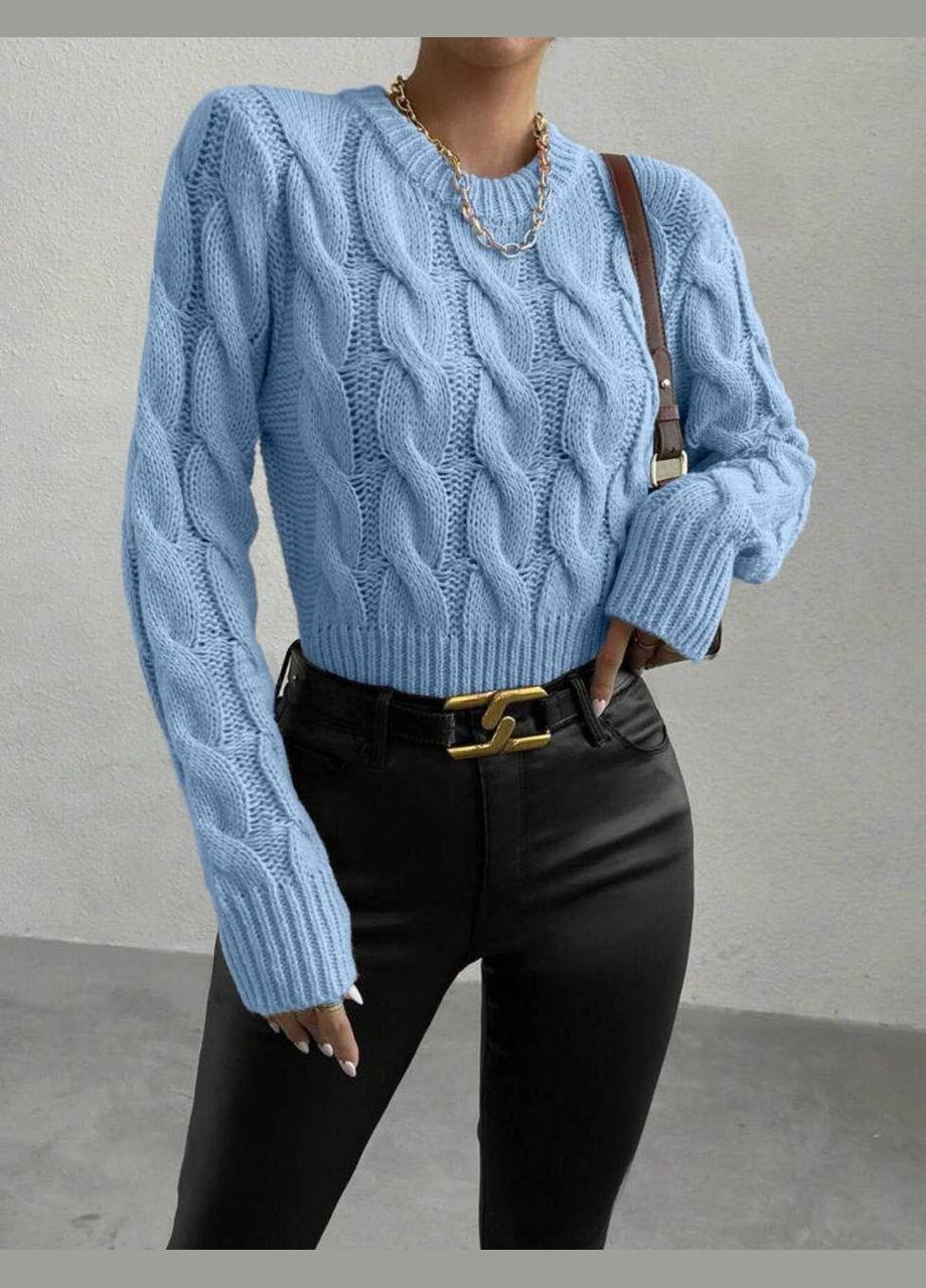 Голубой демисезонный женский свитер с узором No Brand