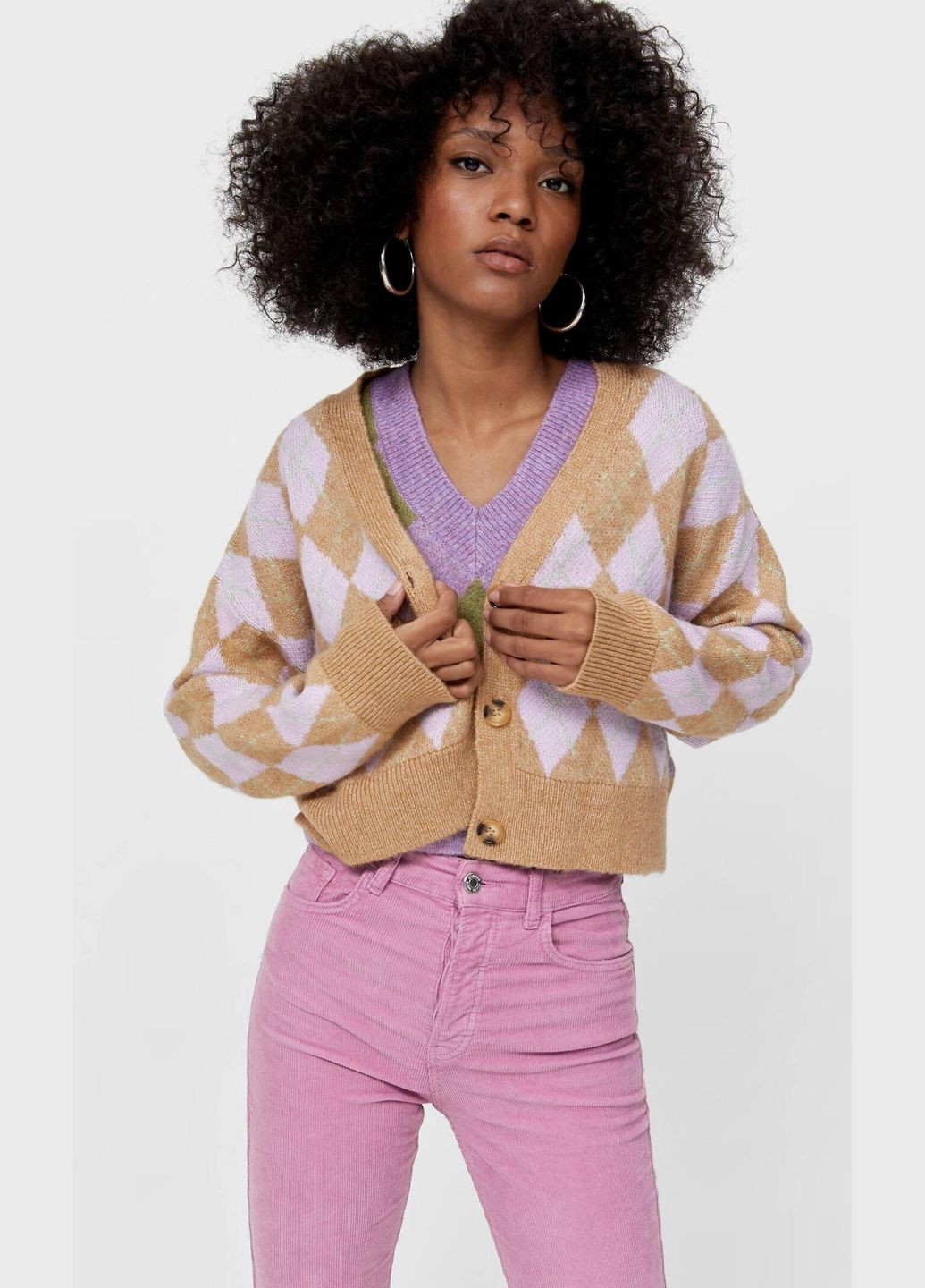 Кардиган зима,бузковий-бежевий, Stradivarius (306813567)