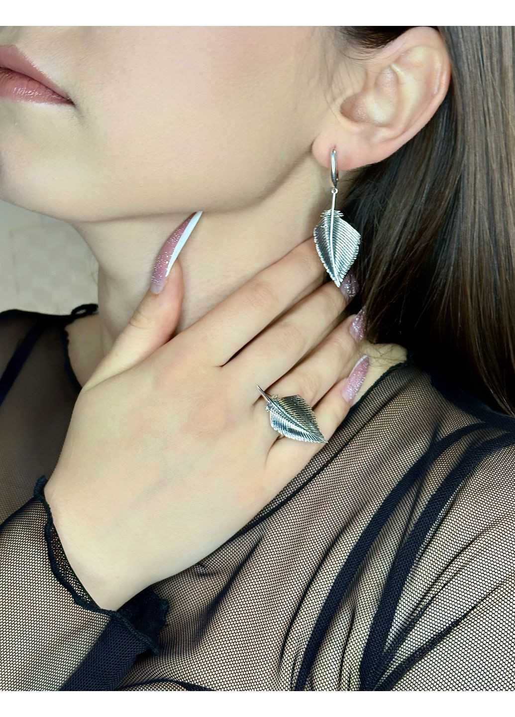 🖤 Срібний комплект прикрас "Перо" чернений — краса, натхненна природою Family Jewelry House (356567794)