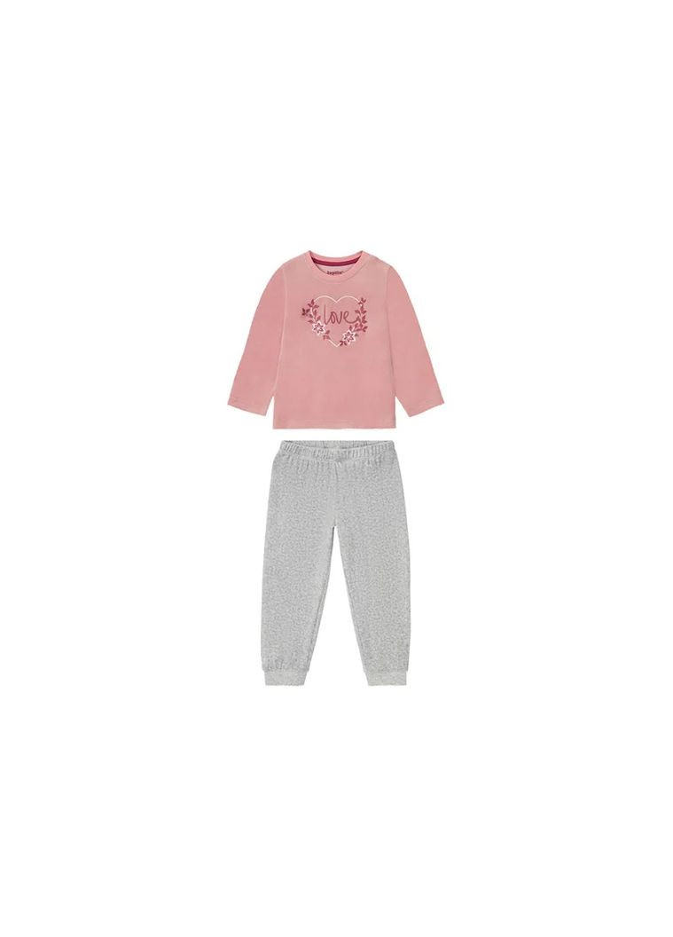 Розовая всесезон пижама велюровая для девочки лонгслив + брюки Lupilu