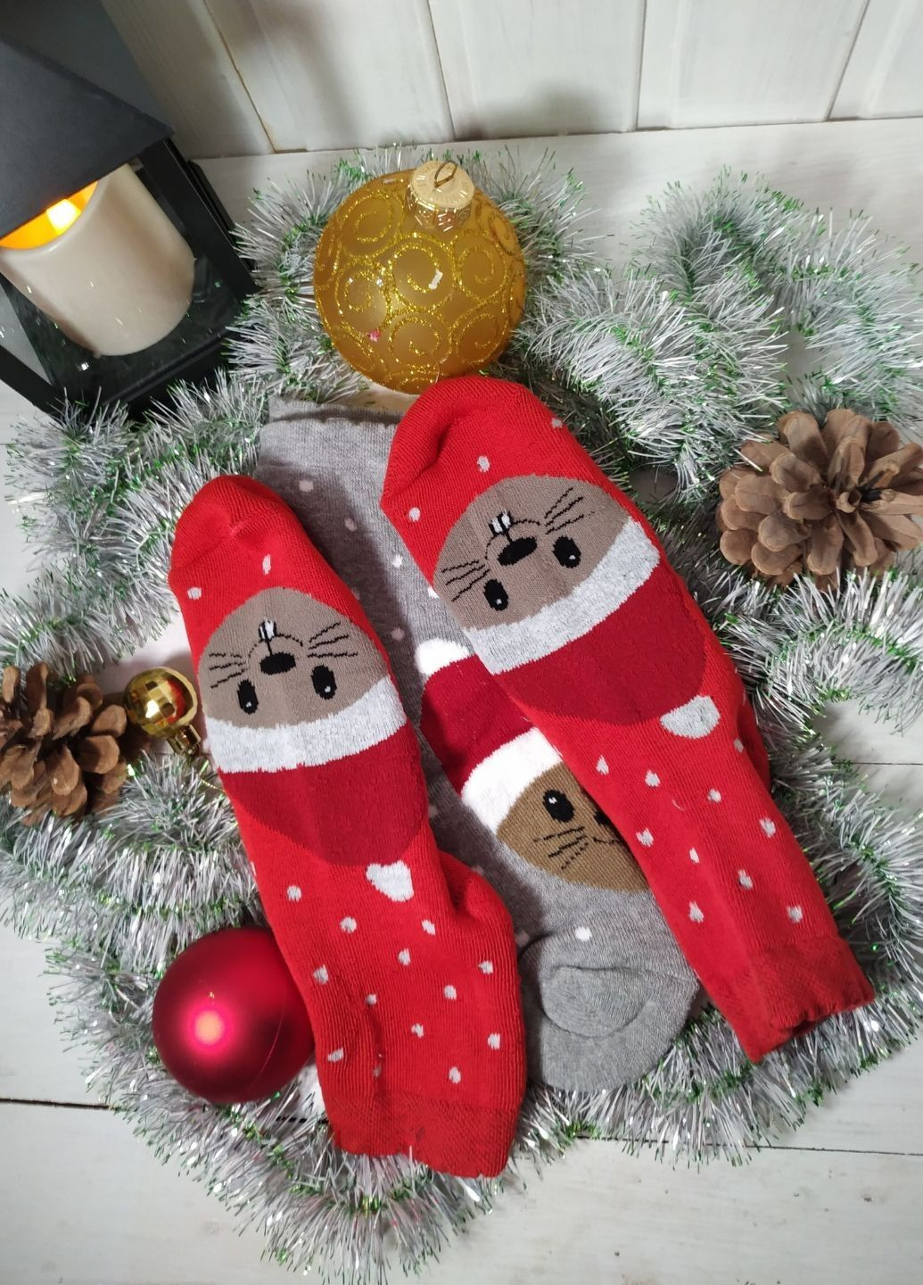 Світло-сірі набір жіночих шкарпеток новорічний друг №1 ароматизовані (427) Macarena новорічні (302947991)