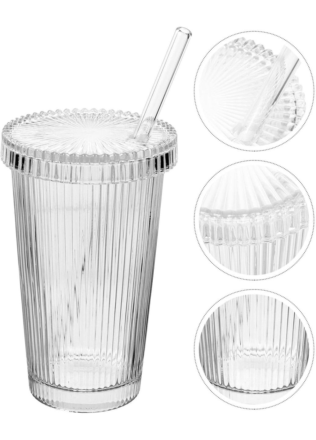 Склянка з ребристого скла з кришкою і трубочкою для коктейлів, айс кави - Vintage 375 мл More (300522971)